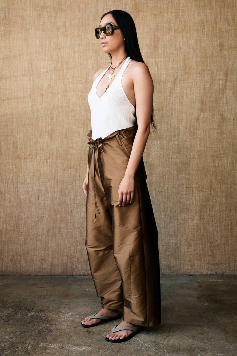 Techno Taffeta Barrel Pant Bronze