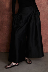Techno Taffeta Ultra Wide Leg Trouser Black