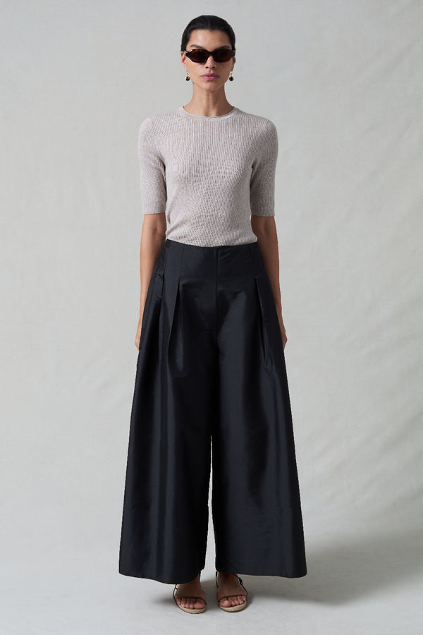 Techno Taffeta Ultra Wide Leg Trouser Black