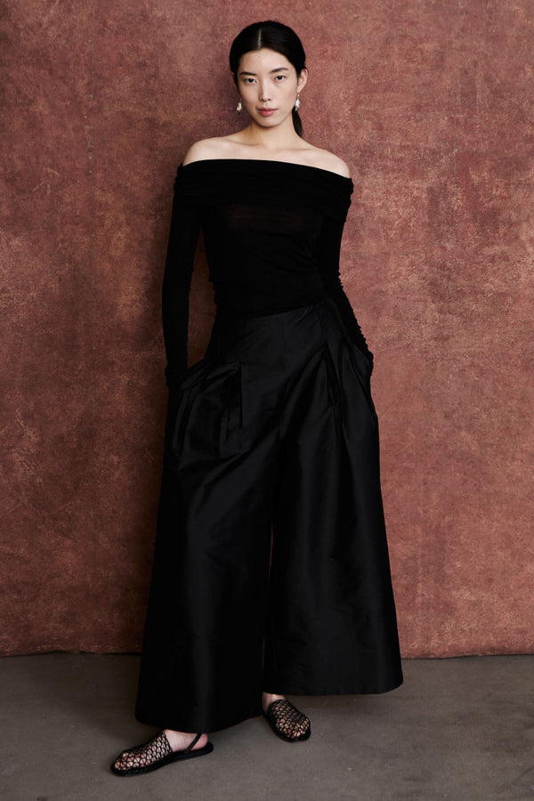 Techno Taffeta Ultra Wide Leg Trouser Black