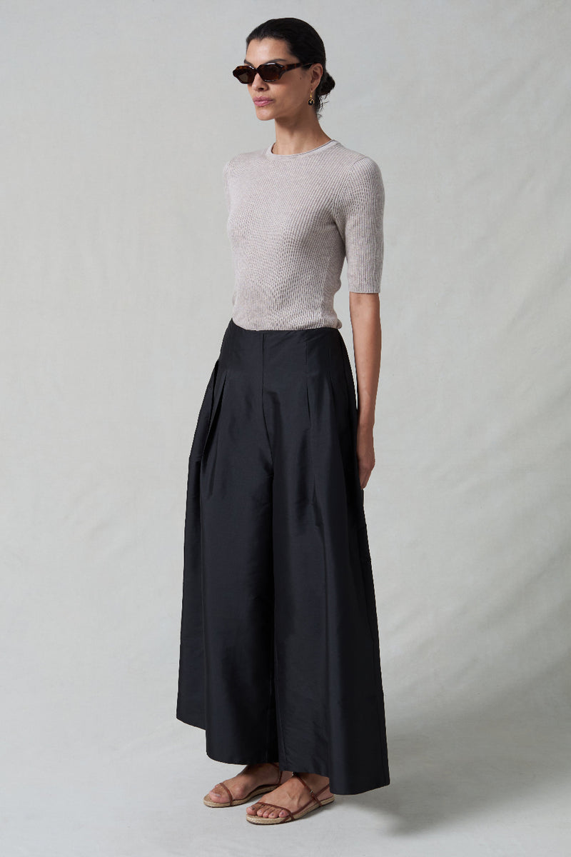Techno Taffeta Ultra Wide Leg Trouser Black