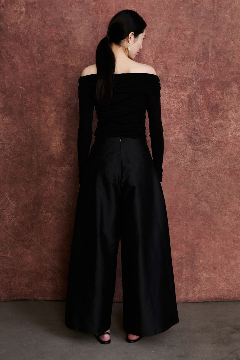Techno Taffeta Ultra Wide Leg Trouser Black