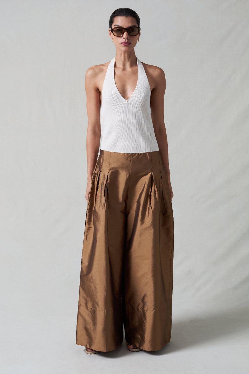 Techno Taffeta Ultra Wide Leg Trouser Bronze