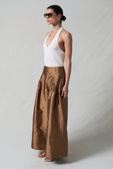 Techno Taffeta Ultra Wide Leg Trouser Bronze
