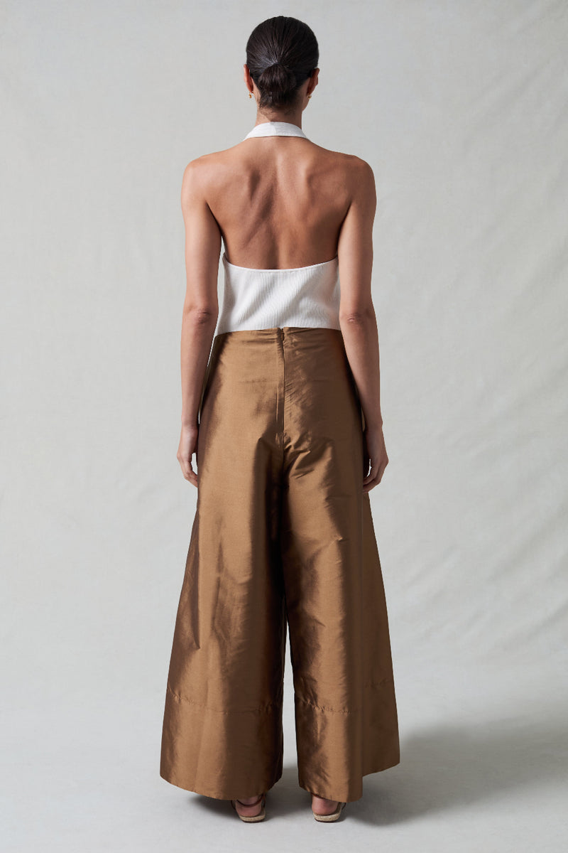 Techno Taffeta Ultra Wide Leg Trouser Bronze