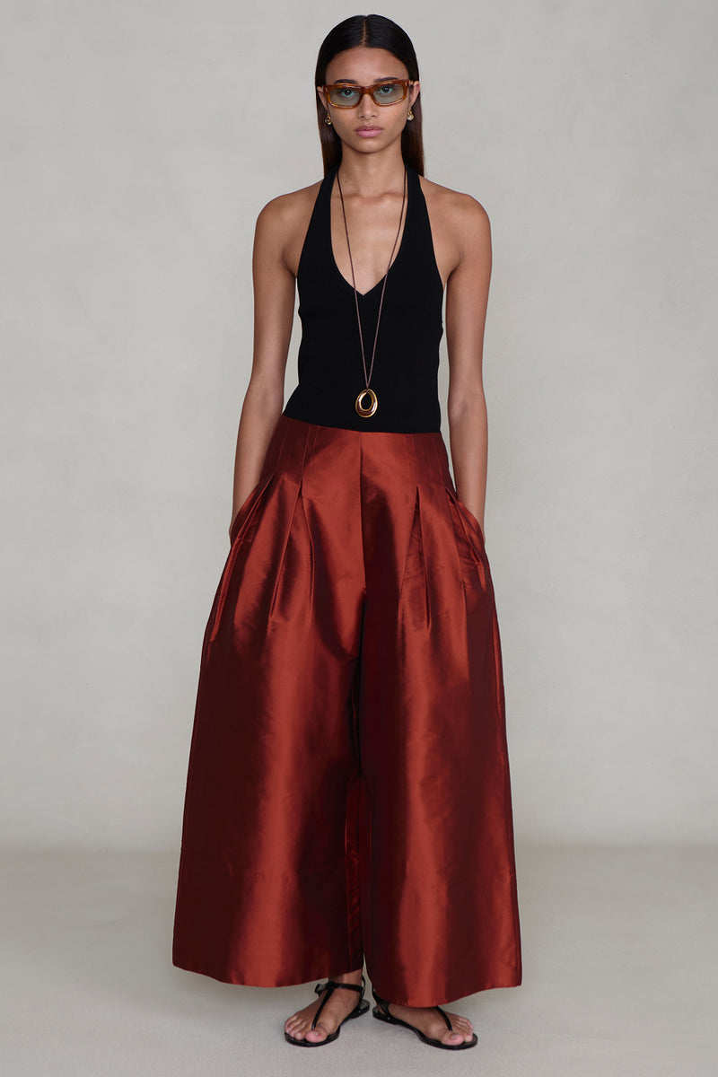 Techno Taffeta Ultra Wide Leg Trouser Garnet