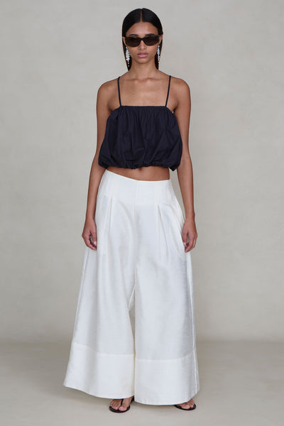 Dupioni Ultra Wide Leg Trouser White