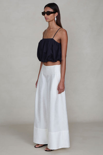 Dupioni Ultra Wide Leg Trouser White