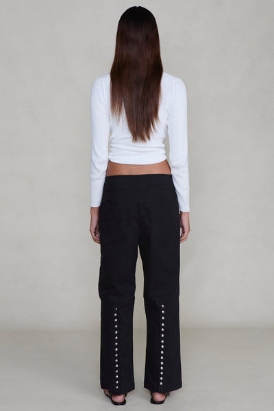 Back Snap Straight Leg Pant Black