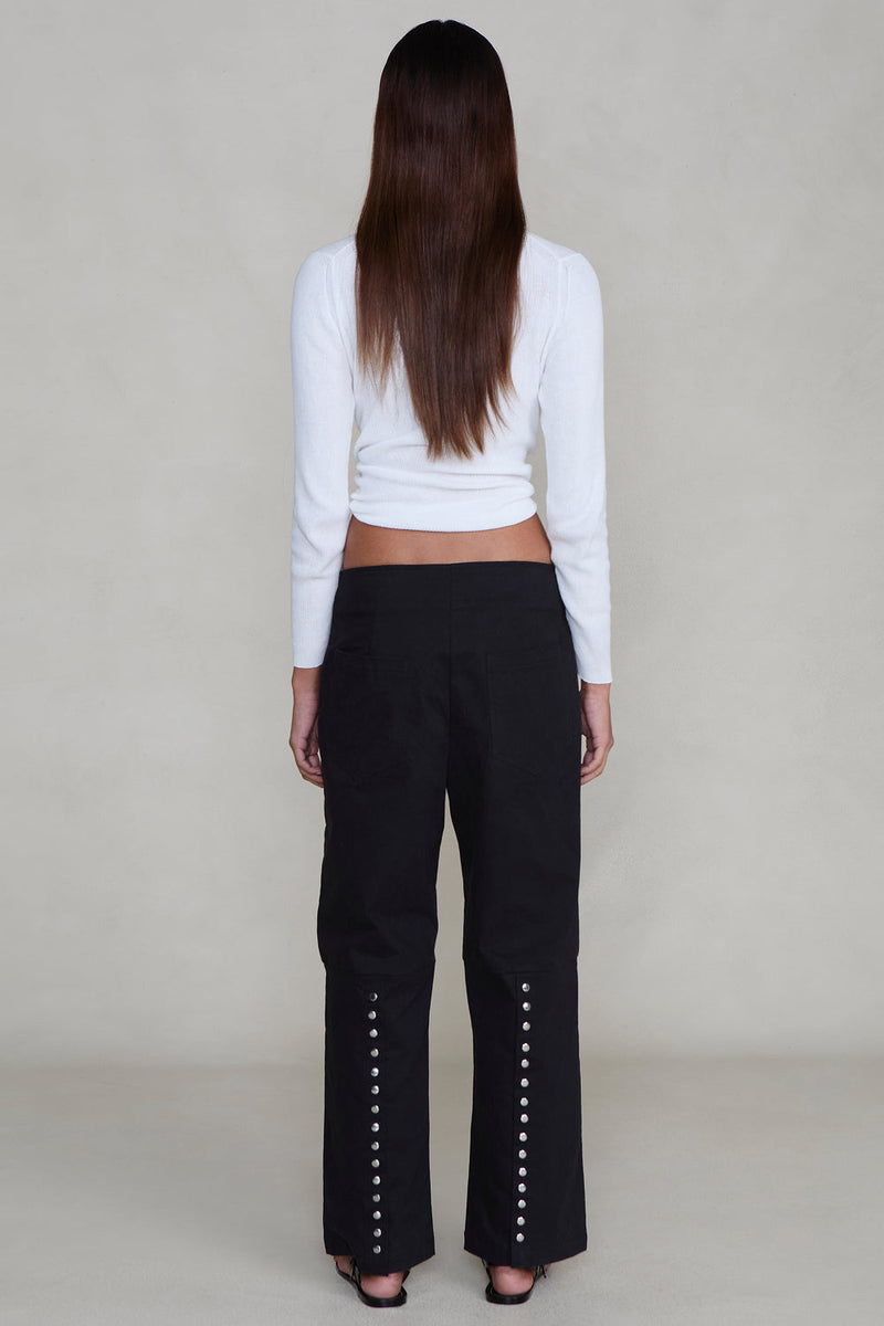 Back Snap Straight Leg Pant Black