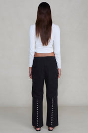 Back Snap Straight Leg Pant Black