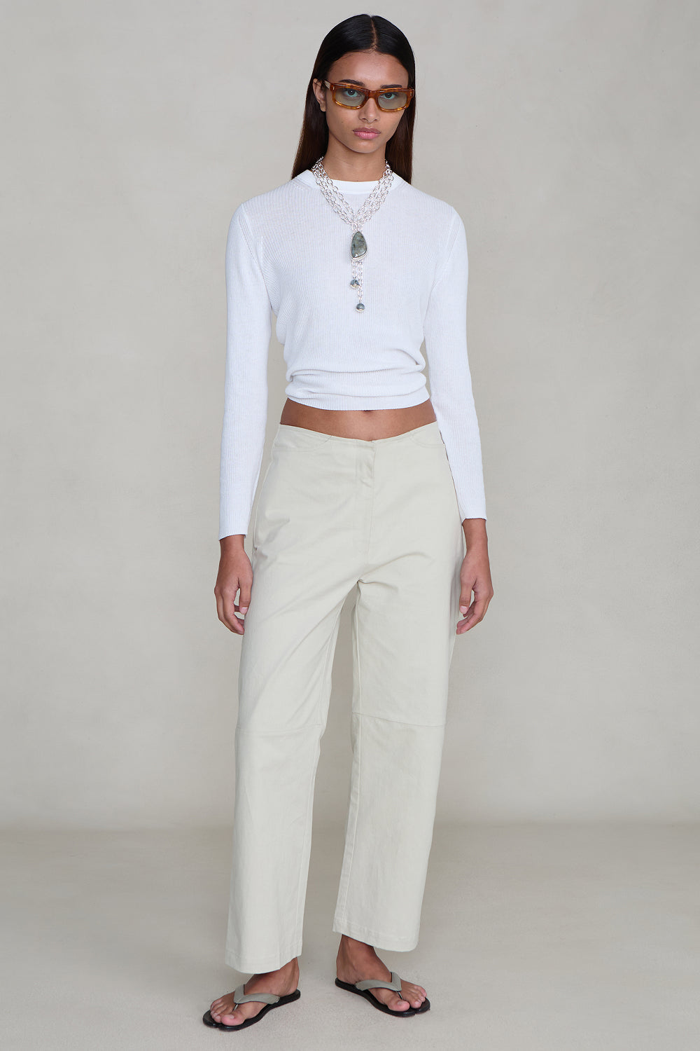 Back Snap Straight Leg Pant Bone