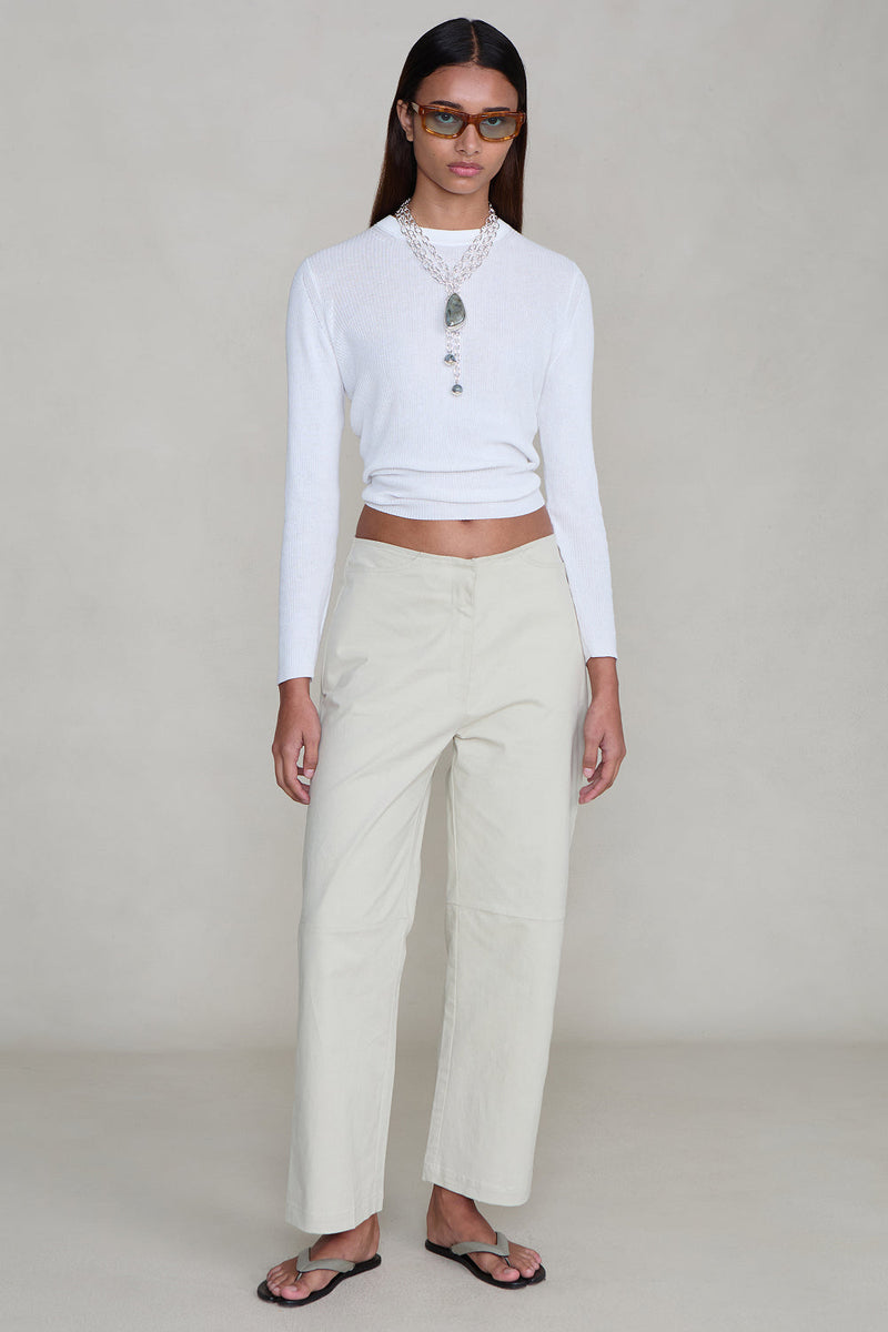 Back Snap Straight Leg Pant Bone