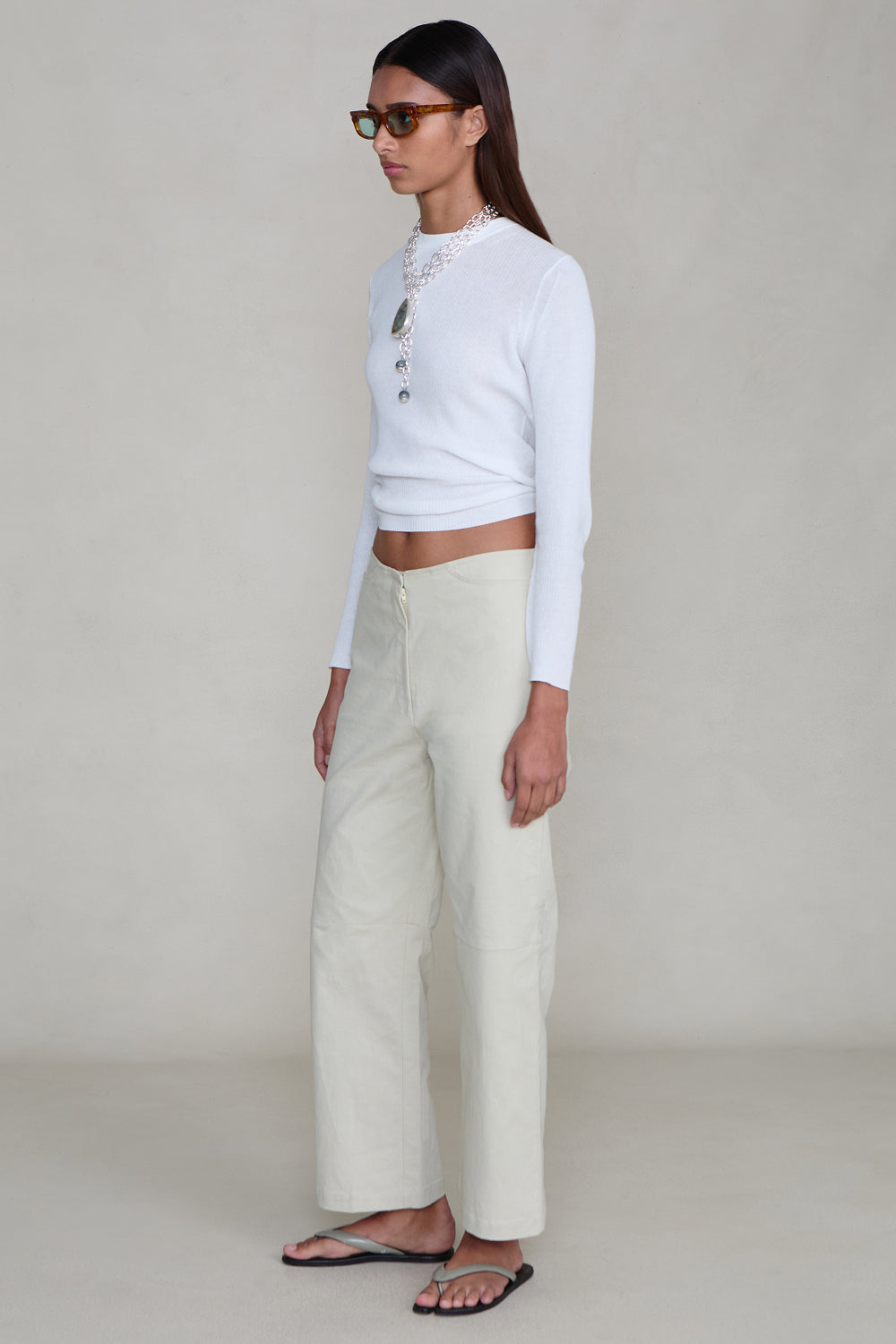 Back Snap Straight Leg Pant Bone