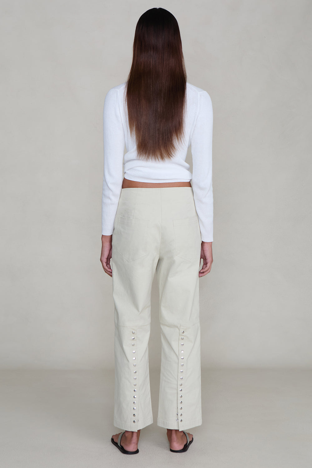Back Snap Straight Leg Pant Bone