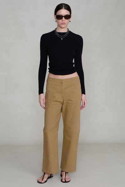 Back Snap Straight Leg Pant Khaki
