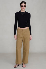 Back Snap Straight Leg Pant Khaki