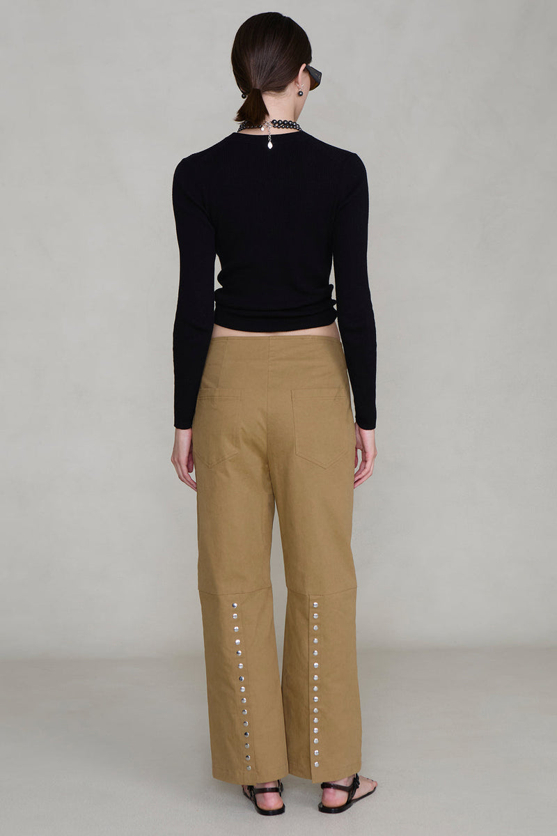 Back Snap Straight Leg Pant Khaki