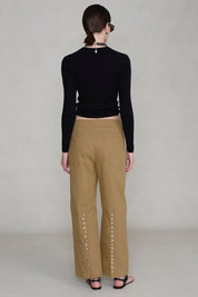 Back Snap Straight Leg Pant Khaki