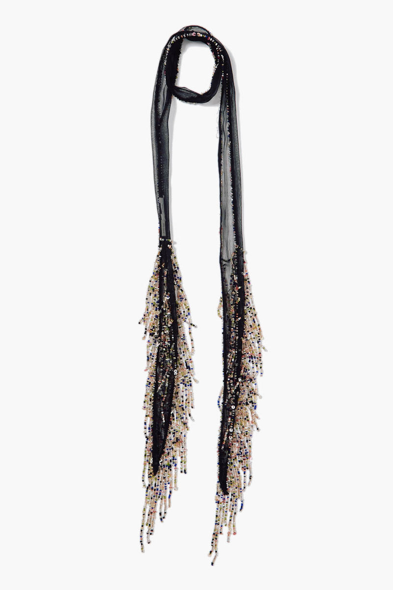 Beaded Skinny Scarf Black