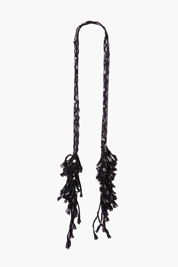 Fringe Skinny Scarf Blue Dot