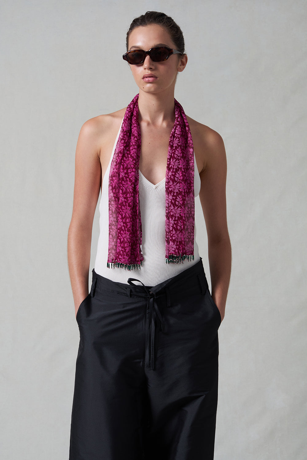 Beaded Silk Scarf Pink – Chan Luu