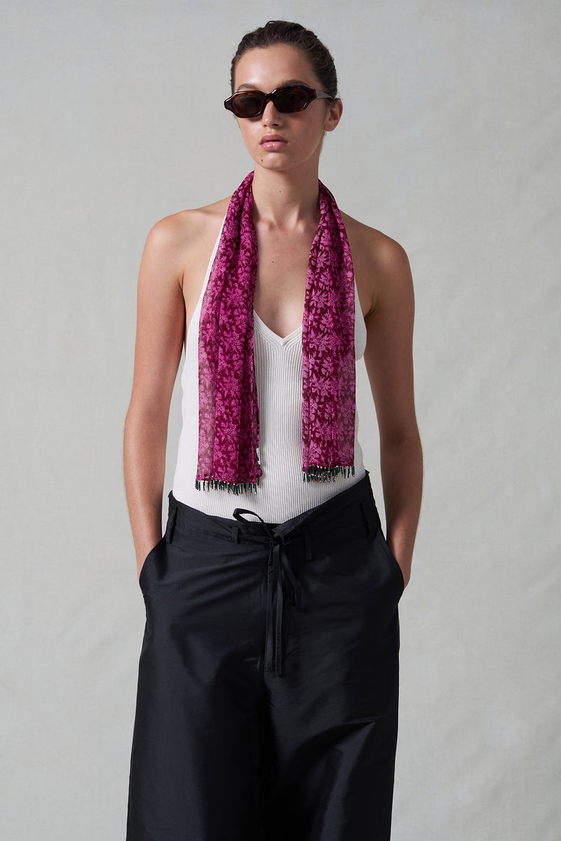Beaded Silk Scarf Pink