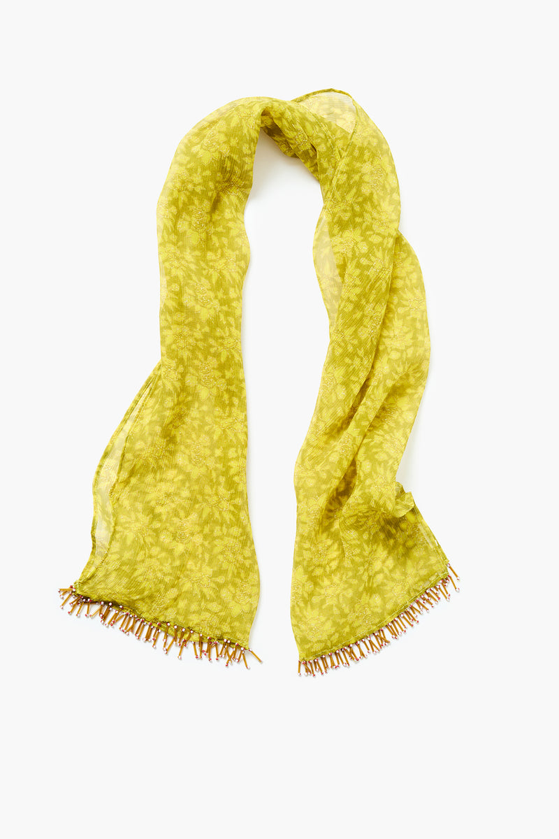 Beaded Silk Scarf Yellow