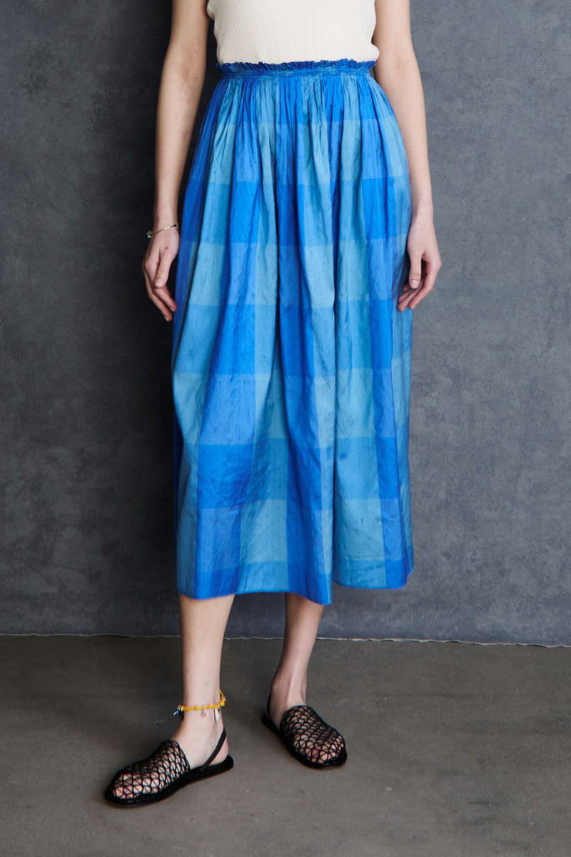 Elsa Silk Ballet Skirt Blue Check
