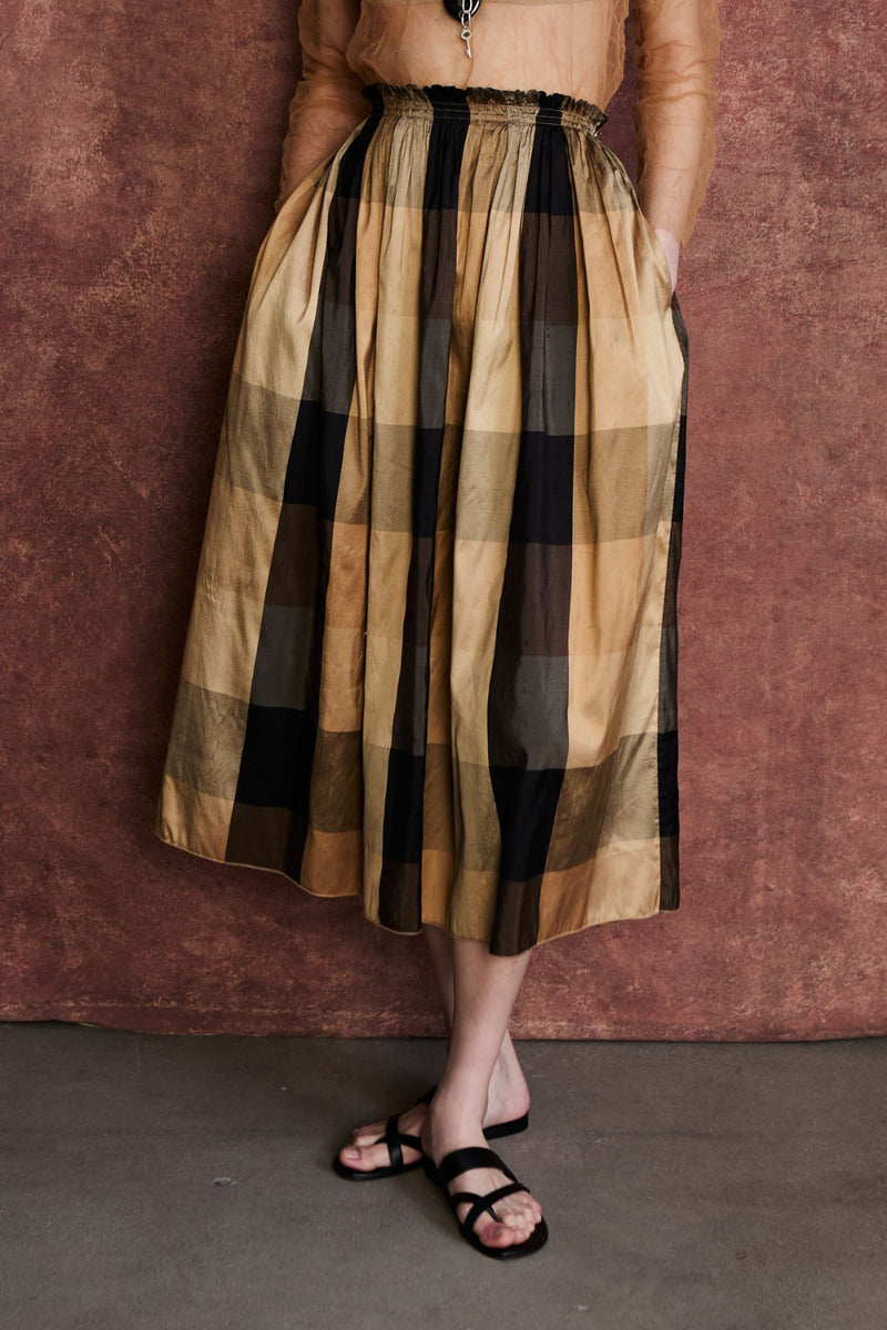 Elsa Silk Ballet Skirt Gold Check