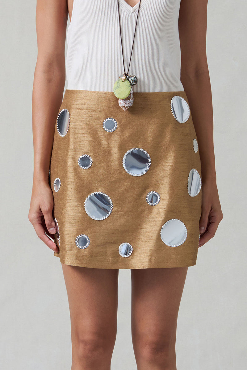 Mirror Mini Skirt Camel