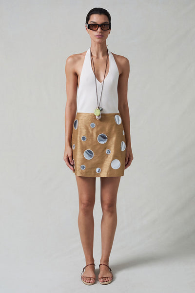 Mirror Mini Skirt Camel