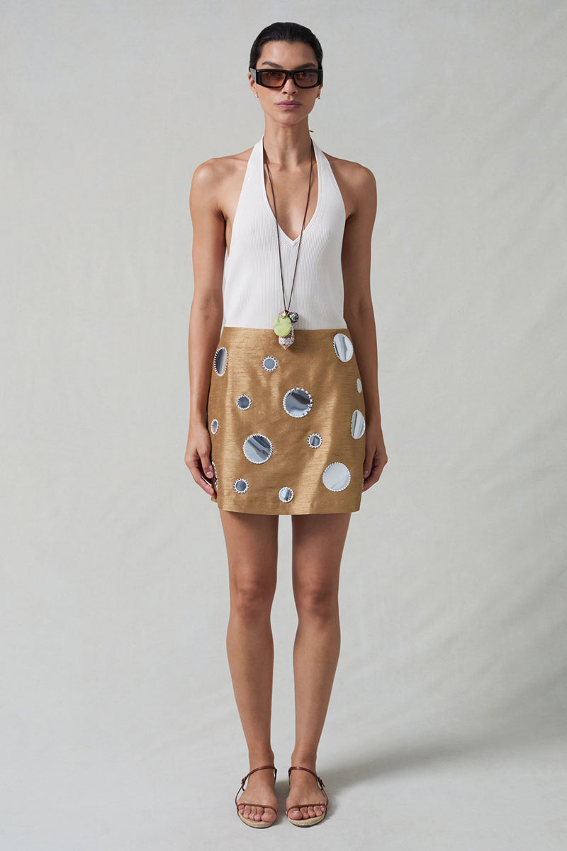 Mirror Mini Skirt Camel