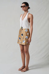 Mirror Mini Skirt Camel
