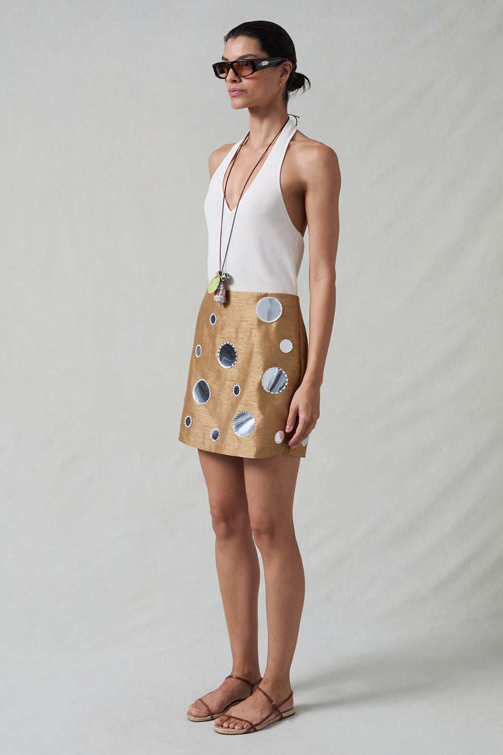 Mirror Mini Skirt Camel