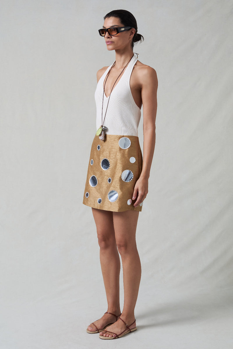 Mirror Mini Skirt Camel