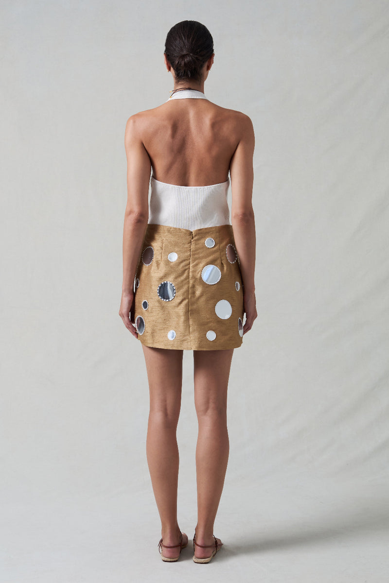 Mirror Mini Skirt Camel