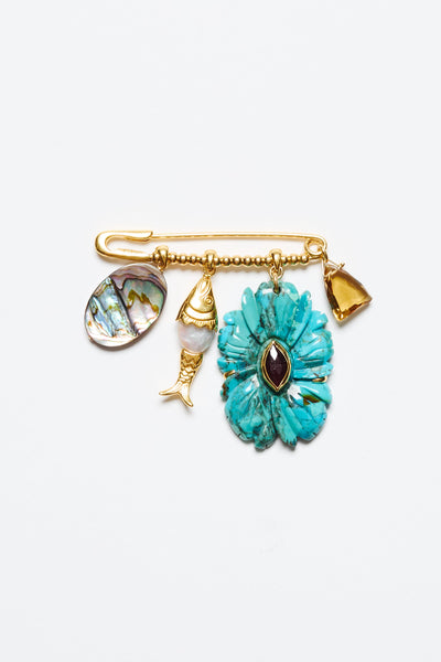 Magnolia Brooch Turquoise