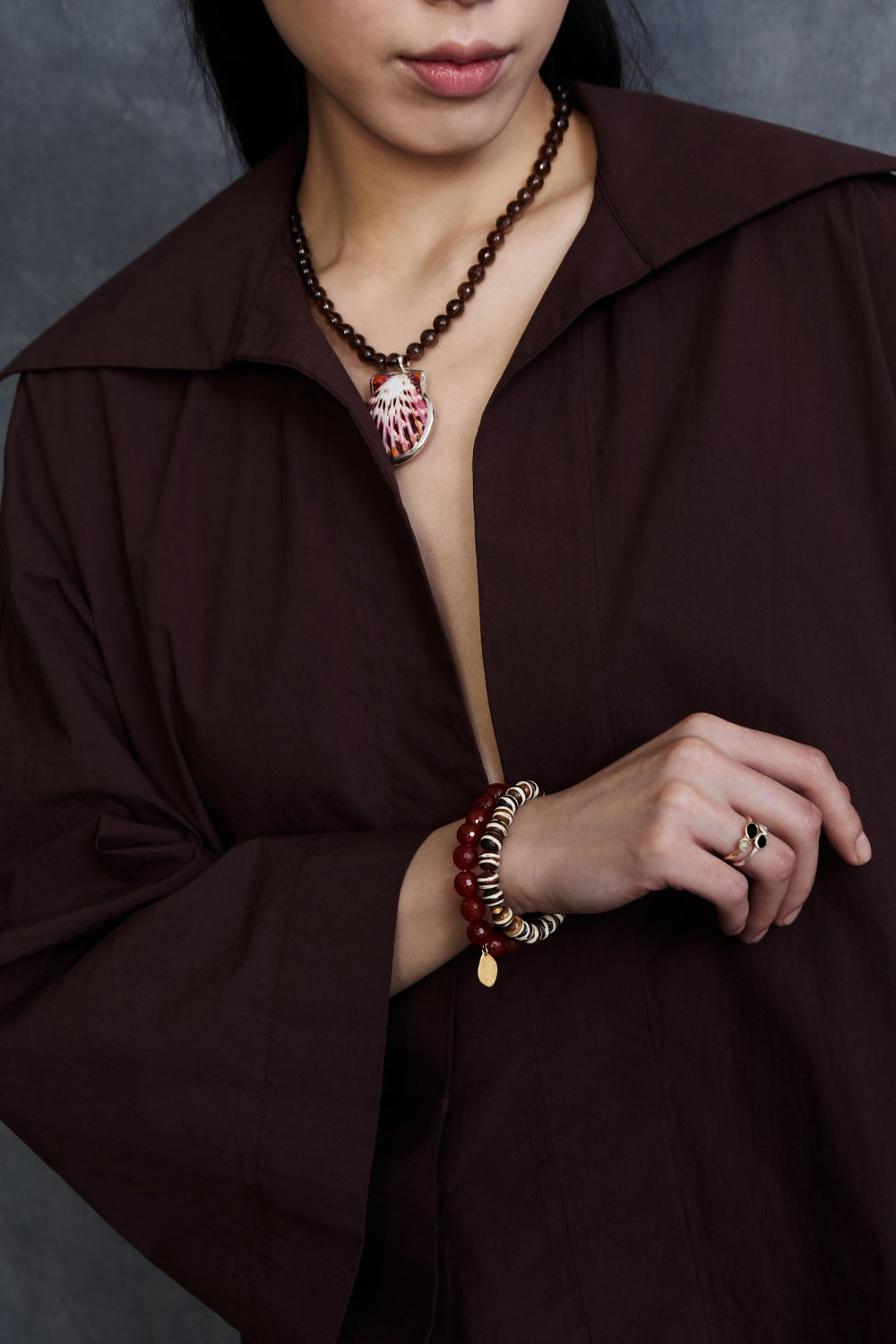 Scallop Necklace Smoky Quartz