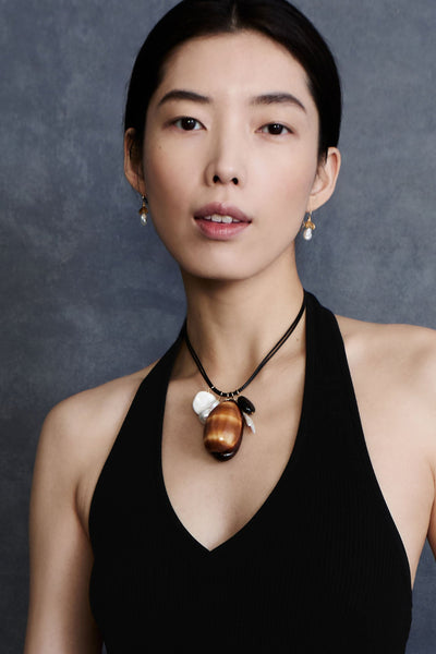 Cowrie Leather Charm Necklace Multi