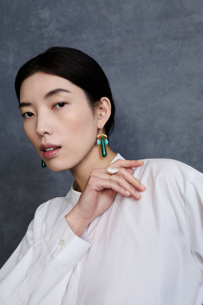 Dragonfly Chandelier Earrings Malachite