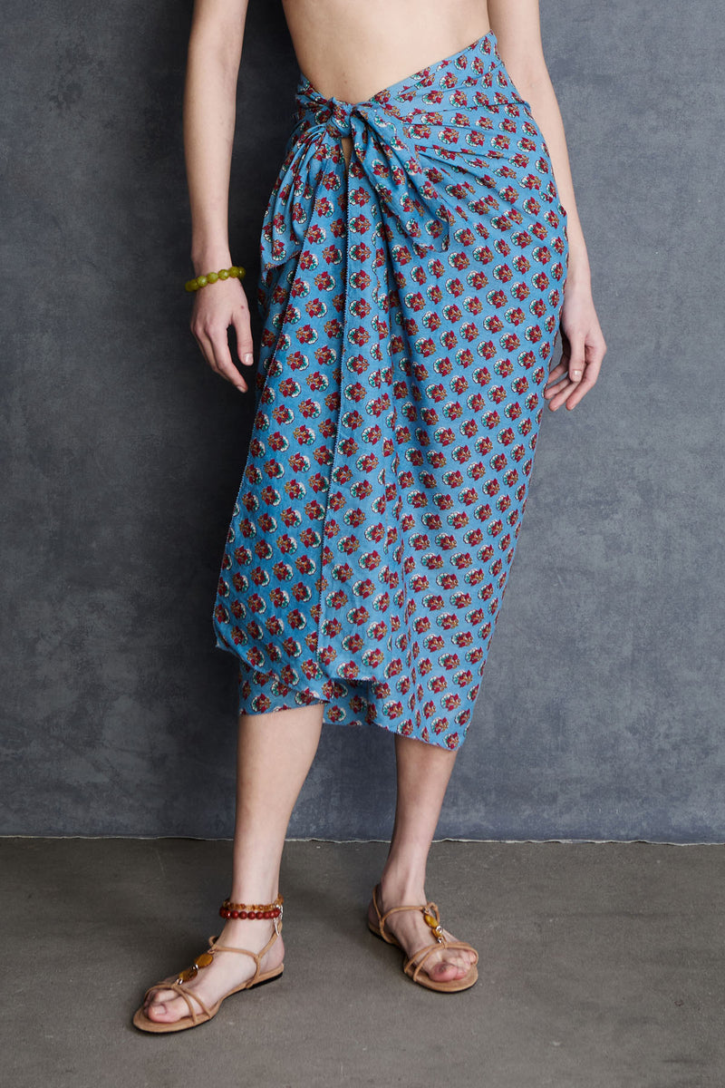 Canna Block Print Sarong Sky Blue