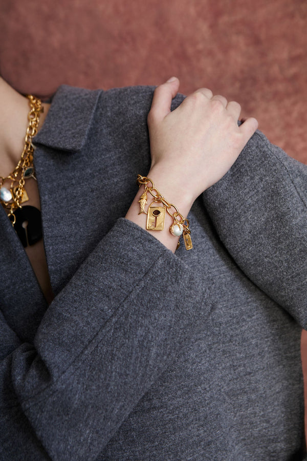 Lock and Key Charm Bracelet Gold