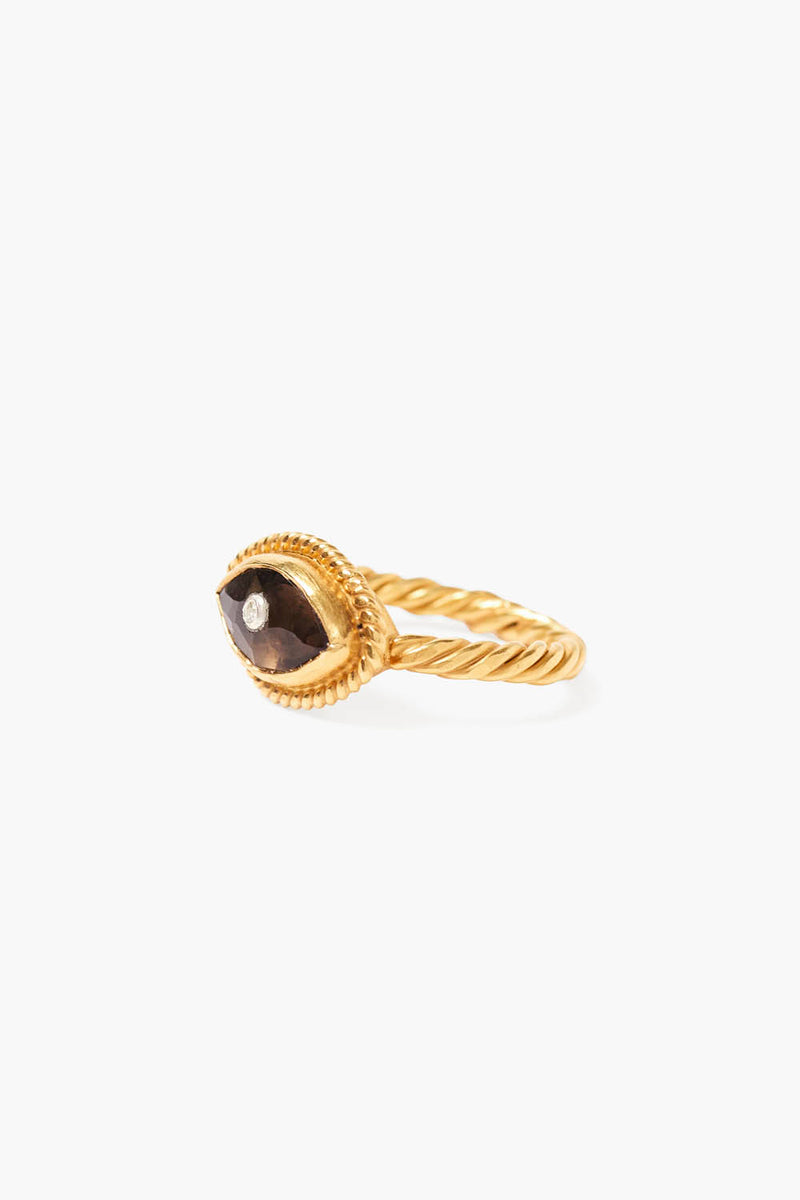 Twist Evil Eye Ring Smoky Quartz