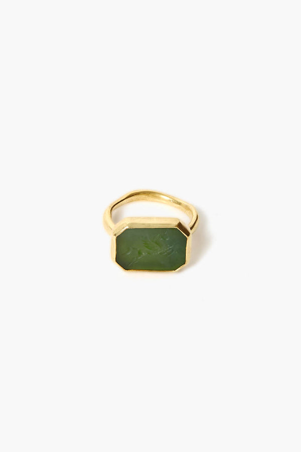 14k Pegasus Intaglio Ring Green Jade