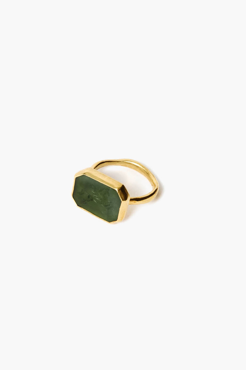 14k Pegasus Intaglio Ring Green Jade