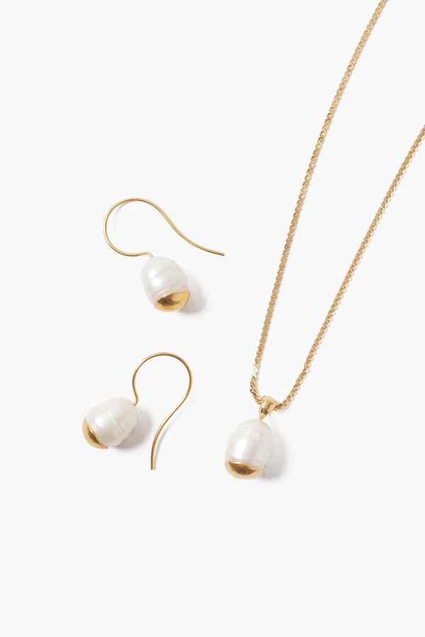 Gold Dipped Pearl Necklace and Earring Set