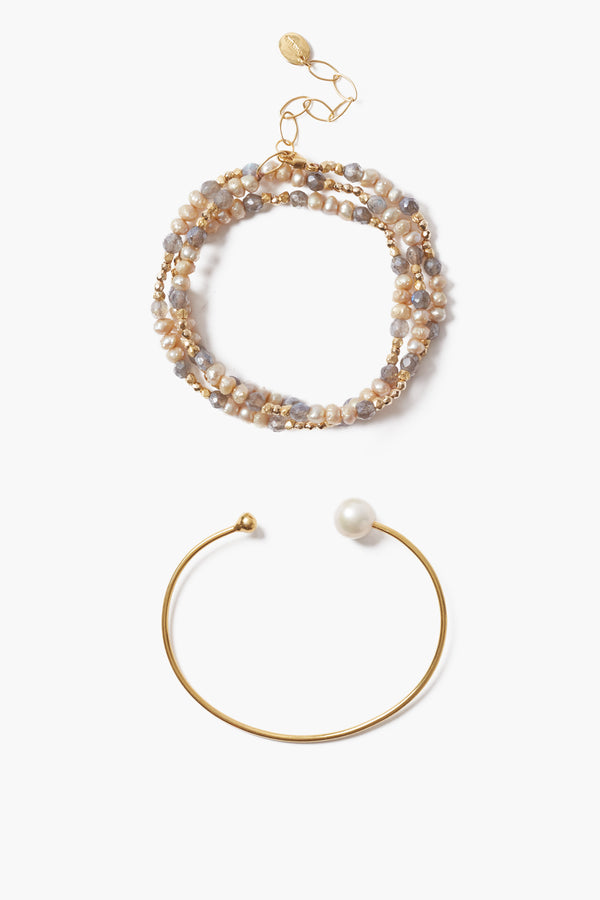Diamond & Pearl Bracelet Set