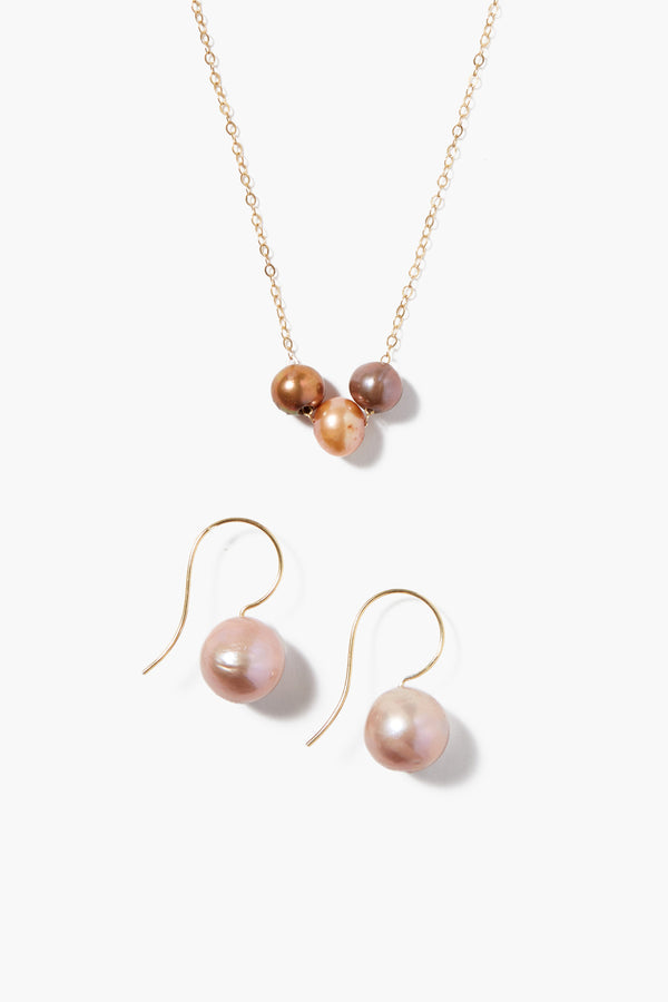 Champagne Pearl Necklace and Earring Set