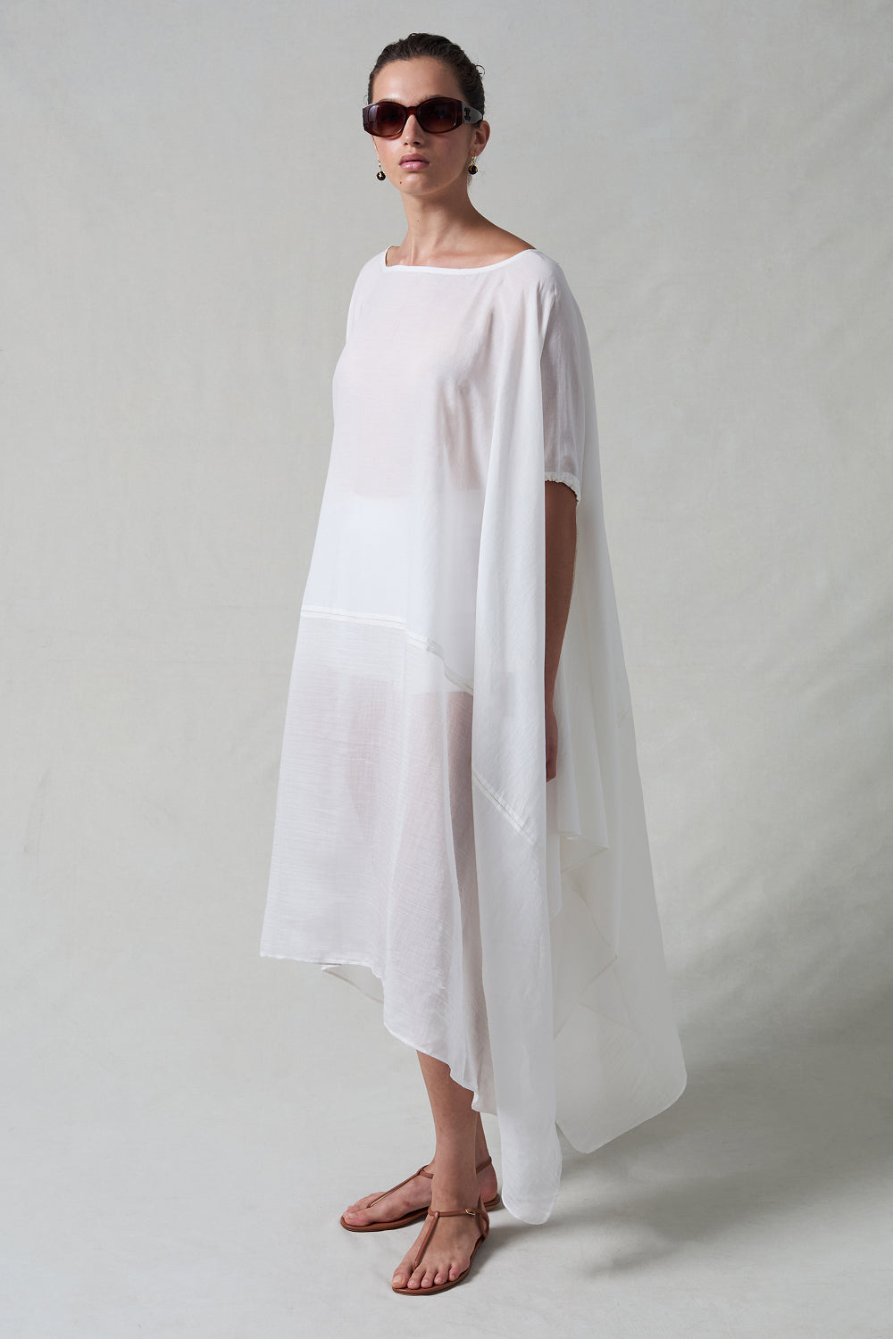 High Low Cotton Silk Caftan Cream